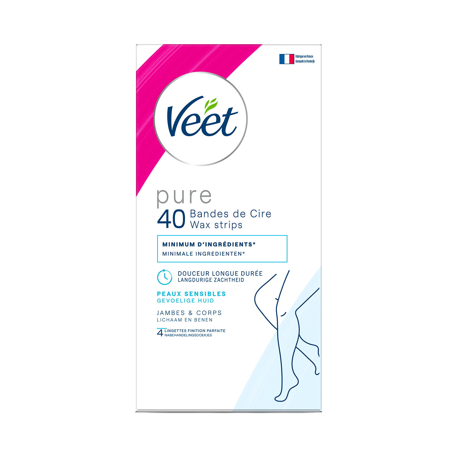 Veet Pure Bandes de cire froide pour peaux sensibles - Jambes & Corps x40 | Veet